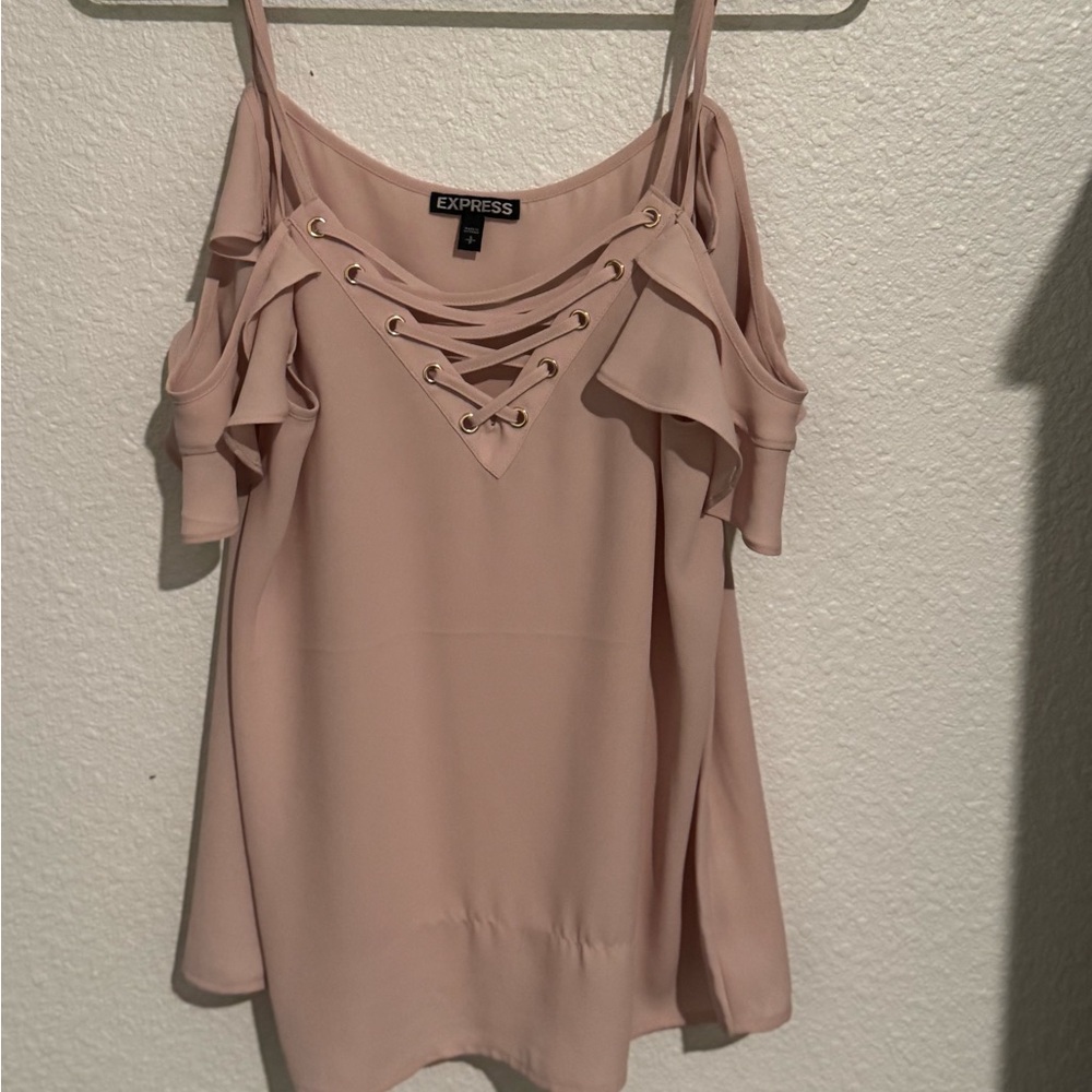 Pink off the shoulder lace up cami